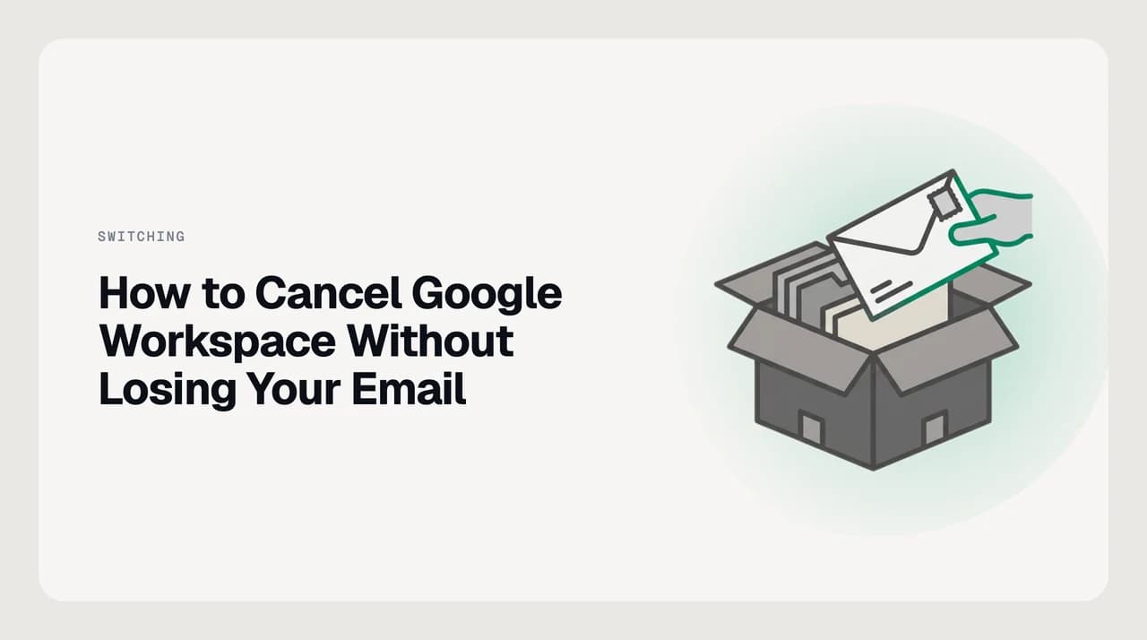 Sequence diagram for how to cancel Google Workspace without losing email — export mailboxes, move MX, then cancel