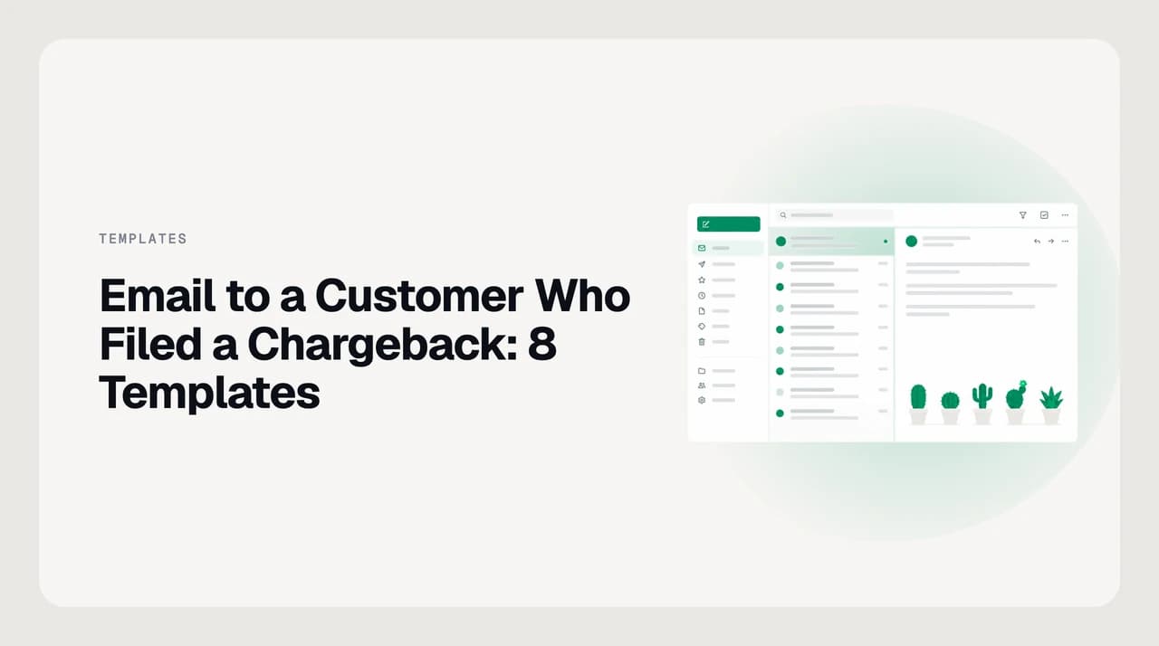 Email thread icon next to a disputed transaction card, representing a chargeback response email to a customer