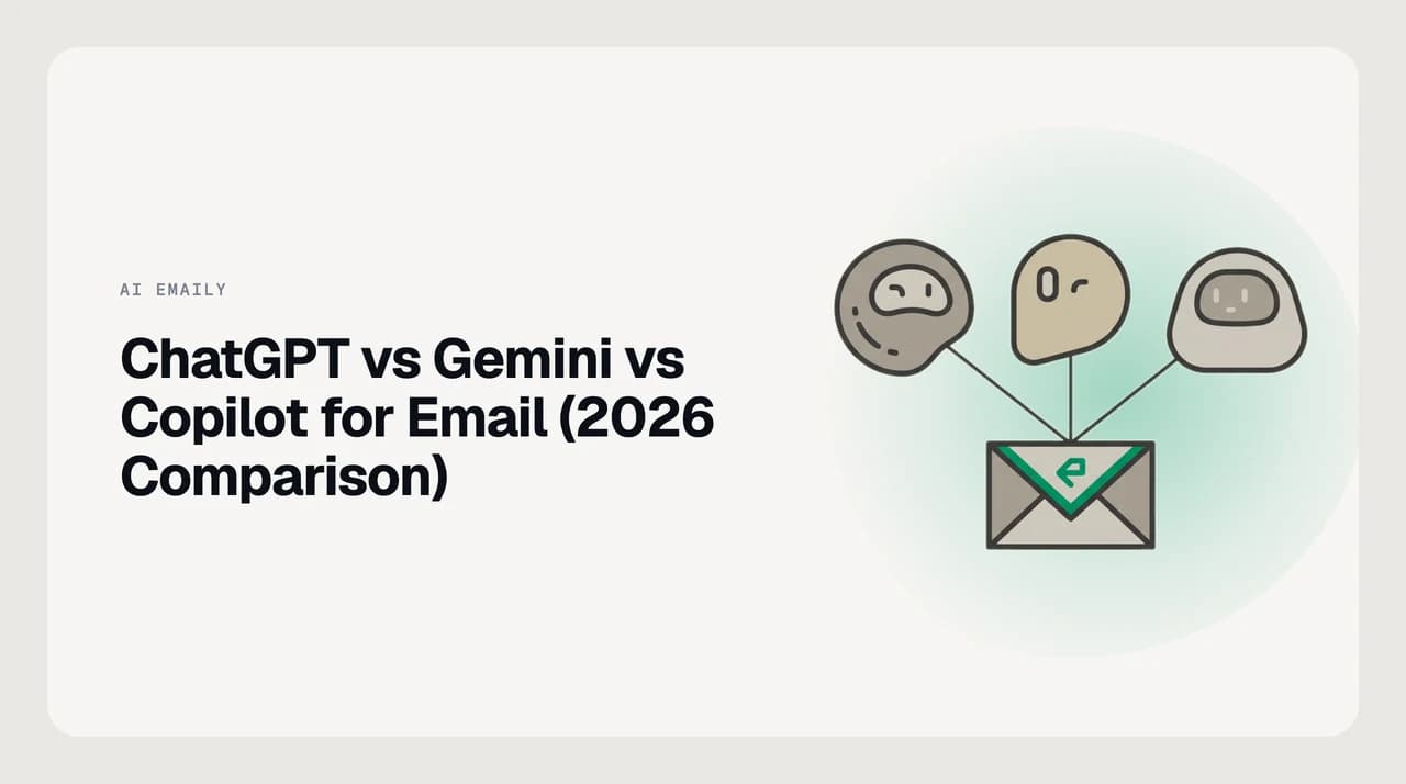 ChatGPT vs Gemini vs Copilot for email — a side-by-side comparison of the three AI assistants inside Gmail, Outlook and a chat window