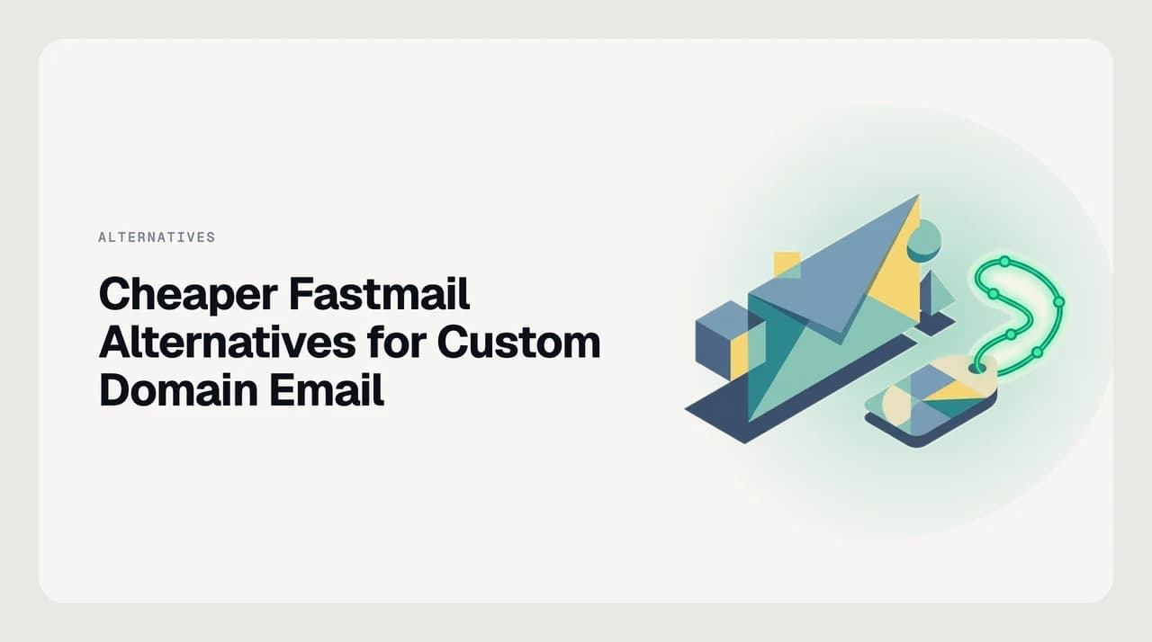 Cheaper Fastmail alternatives for custom domain email, comparing Zoho Mail, Migadu, Purelymail, Mailbox.org and other budget custom-domain hosts against Fastmail's per-mailbox pricing model