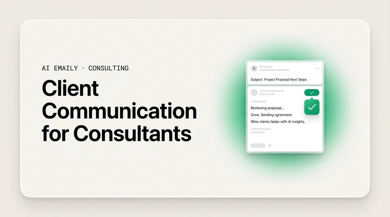 AI Emaily blog cover for client communication for consultants, showing faster on-brand email that wins clients