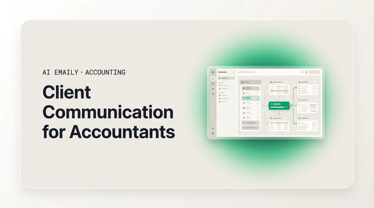 AI Emaily blog cover for client communication management for accountants, showing a system that scales across the firm
