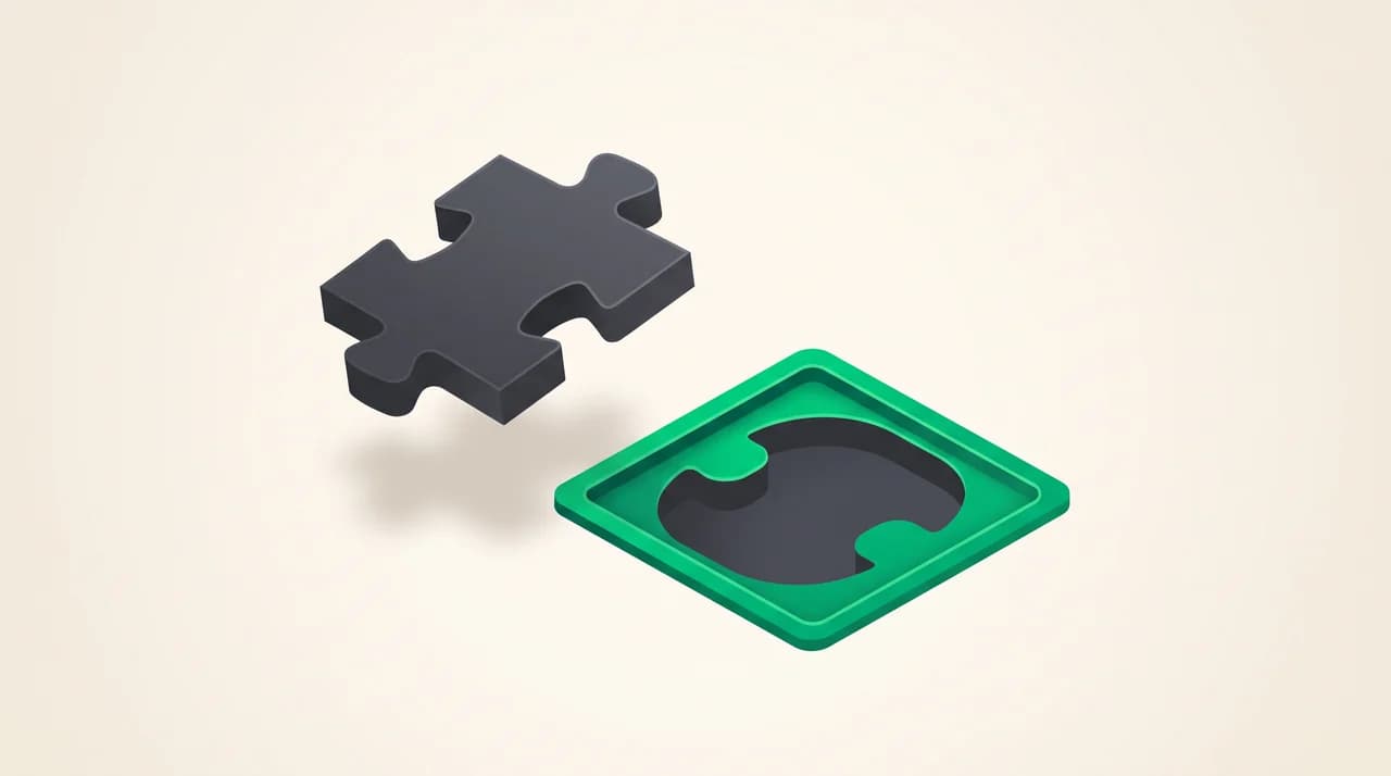 A puzzle piece hovering above a socket whose shape no longer matches, illustrating why a COM add-in cannot load in new Outlook