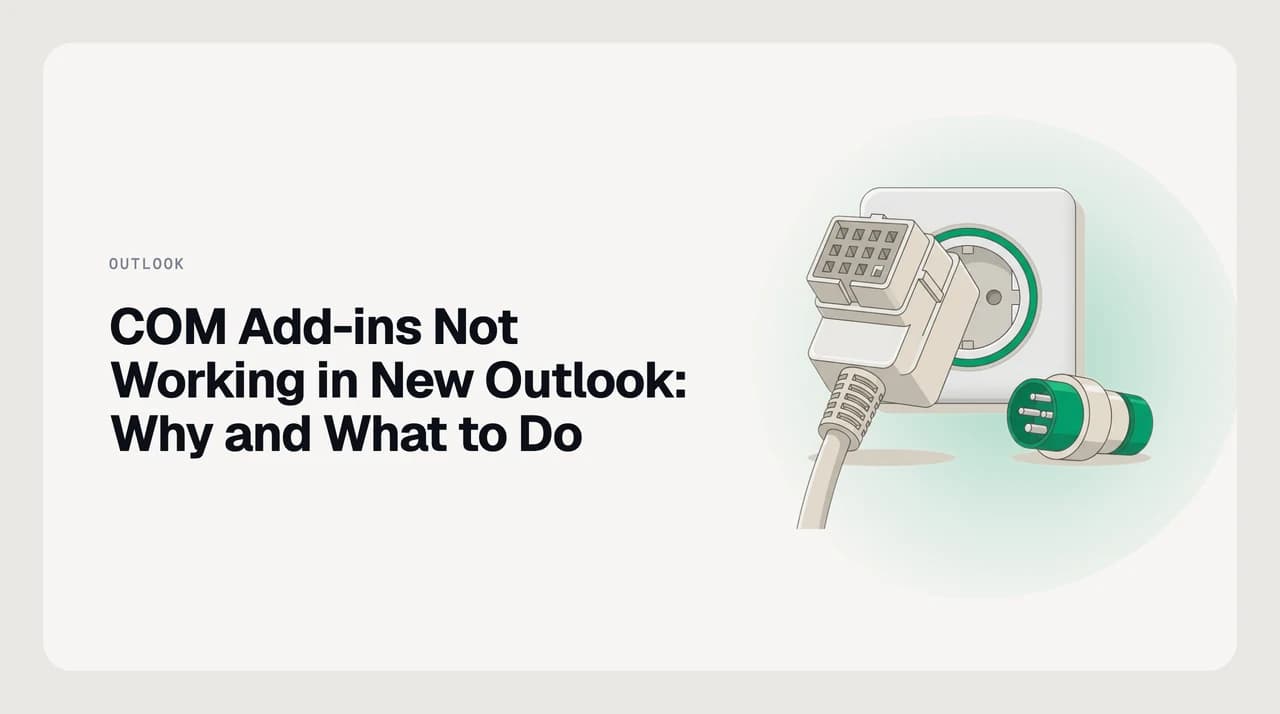 Illustration for COM add-ins not working in new Outlook: a desktop add-in plug that no longer fits the web-based new Outlook client