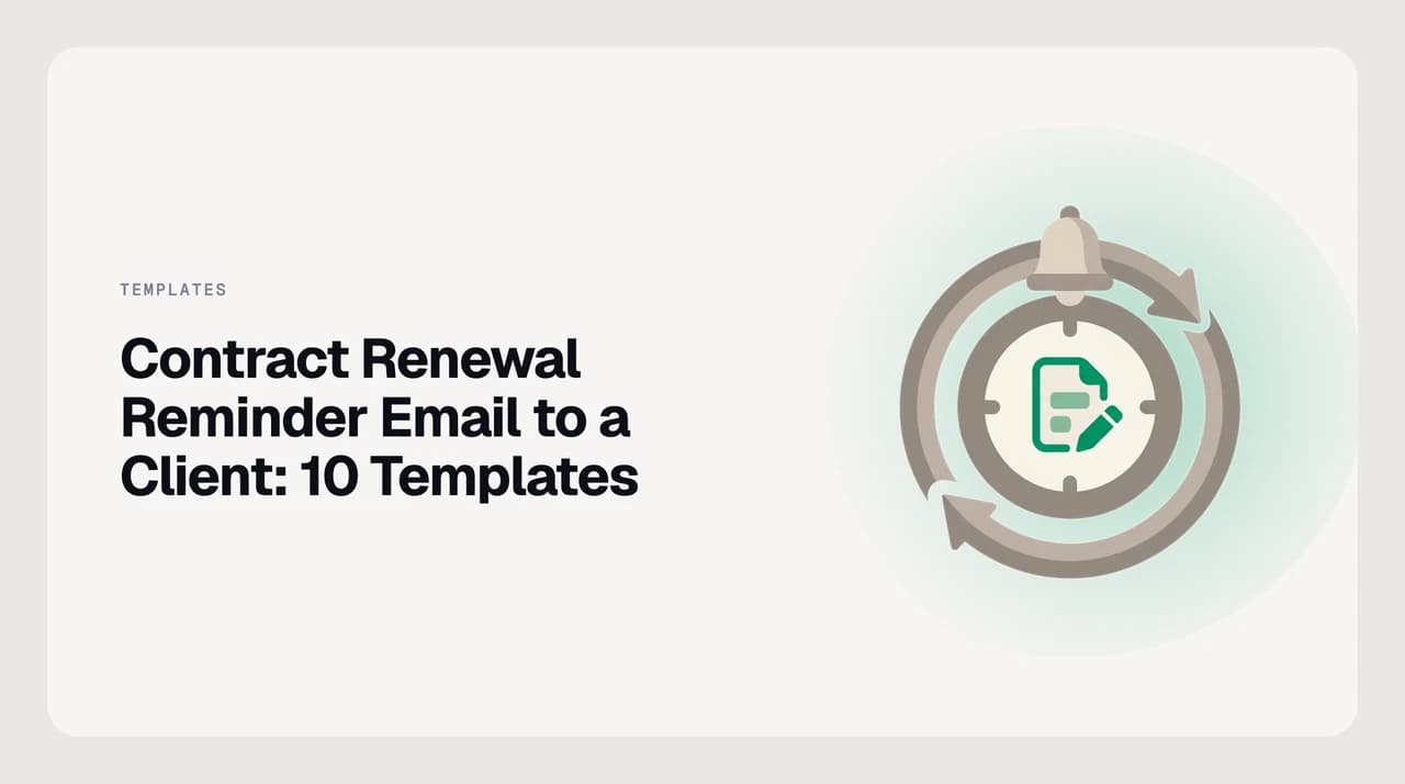 AI Emaily blog cover for contract renewal reminder emails, showing a staged series of timed client renewal notices