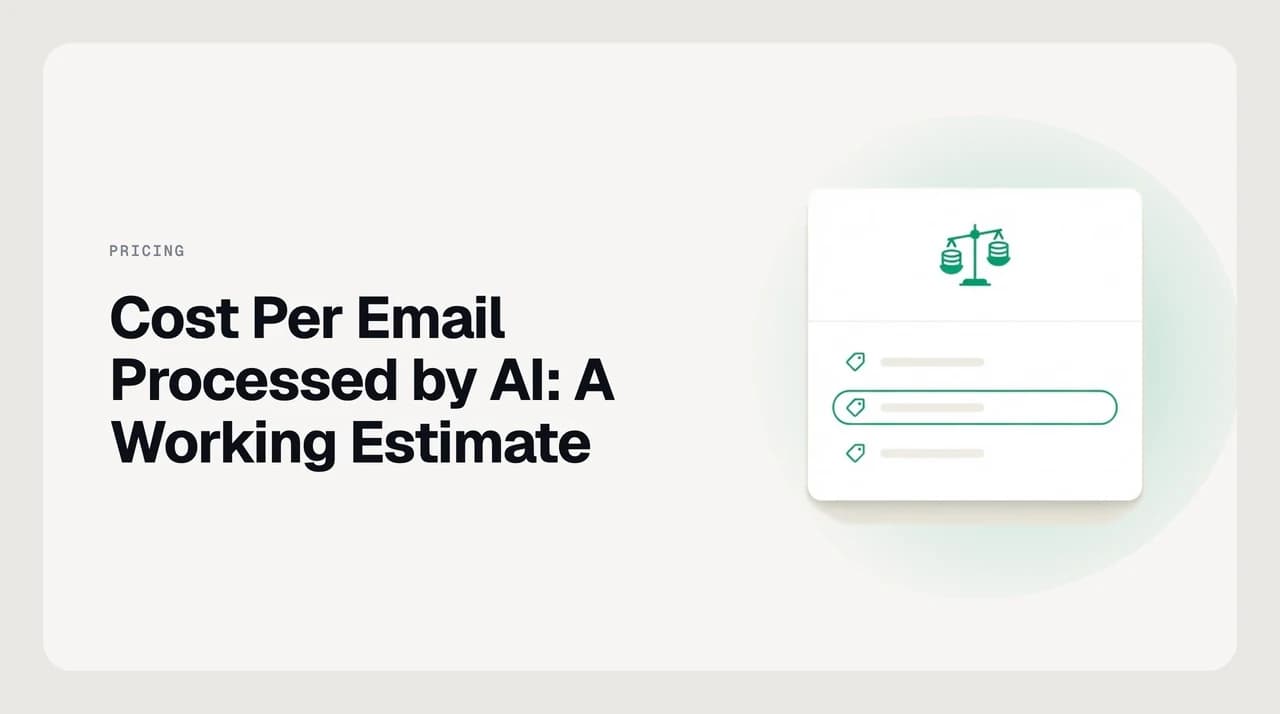 Illustration of email messages being weighed against small stacks of coins, representing the cost per email processed by AI.