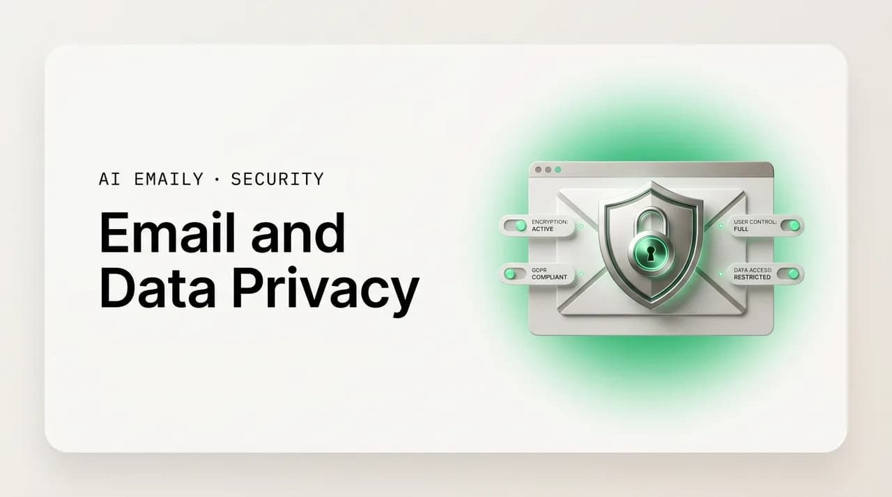 AI Emaily blog cover for email data privacy, showing an email protected by a privacy lock and data rights controls