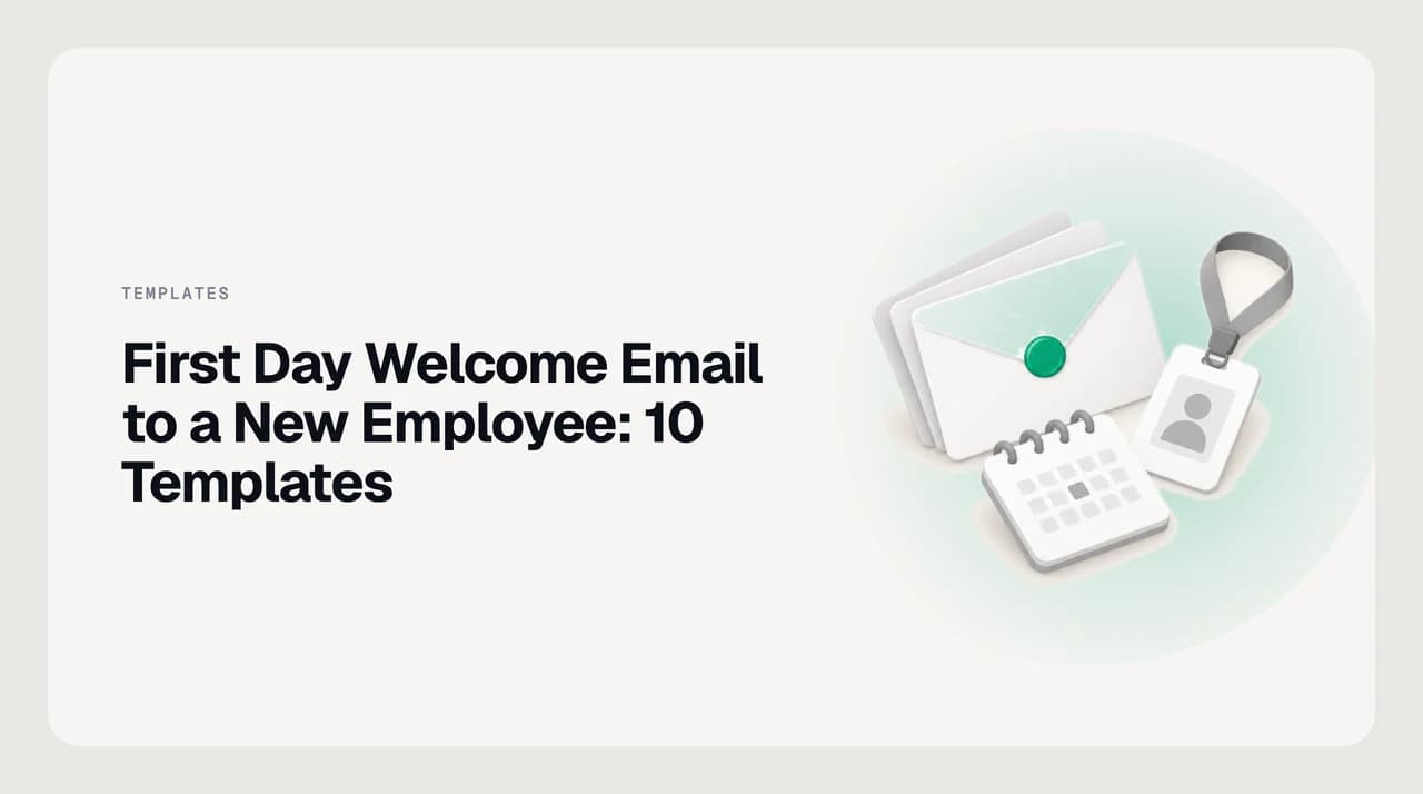 Abstract illustration of a welcome email arriving on a new employee's first day, used for first day welcome email to new employee templates