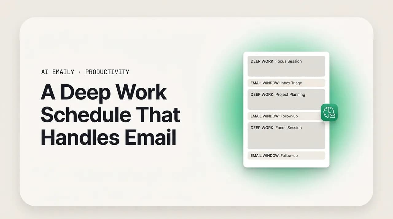 AI Emaily blog cover for deep work schedule with email, showing deep work blocks balanced with email windows