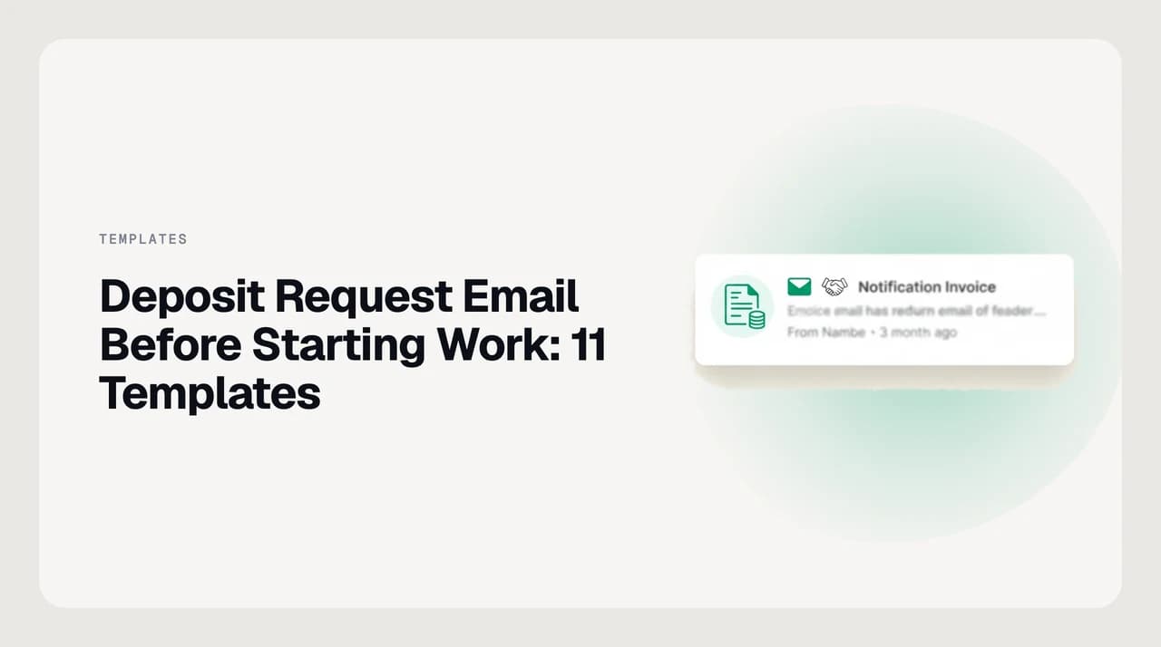 A deposit request email draft next to an invoice and a calendar marking the project start date