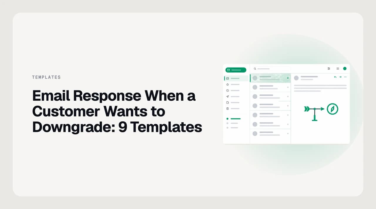 Two branching email paths showing a downgrade request replied to with either a save offer or a graceful acceptance