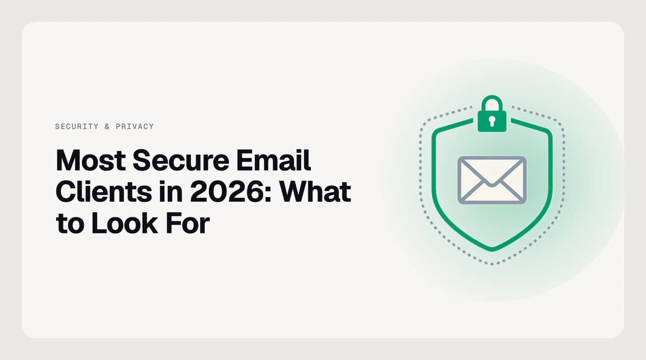 Comparison chart of the most secure email clients for professionals in 2026, scored on data handling, AI access, OAuth scopes, encryption at rest and prompt-injection defence