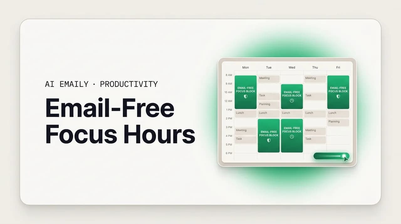 AI Emaily blog cover for email-free time blocks, showing protected focus hours marked on a schedule