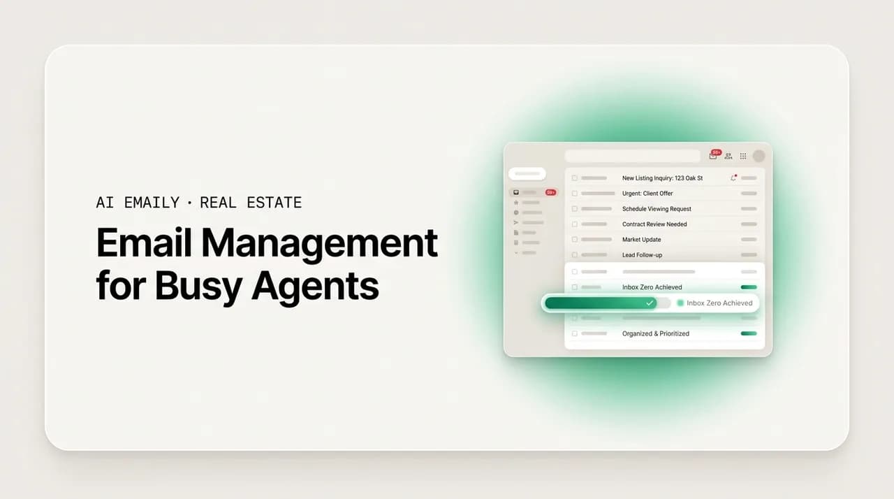 AI Emaily blog cover for email management for busy real estate agents, showing an inbox brought under control