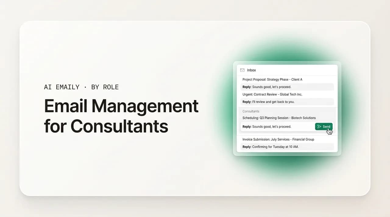 AI Emaily blog cover for email management for consultants, showing a consultant inbox with client threads