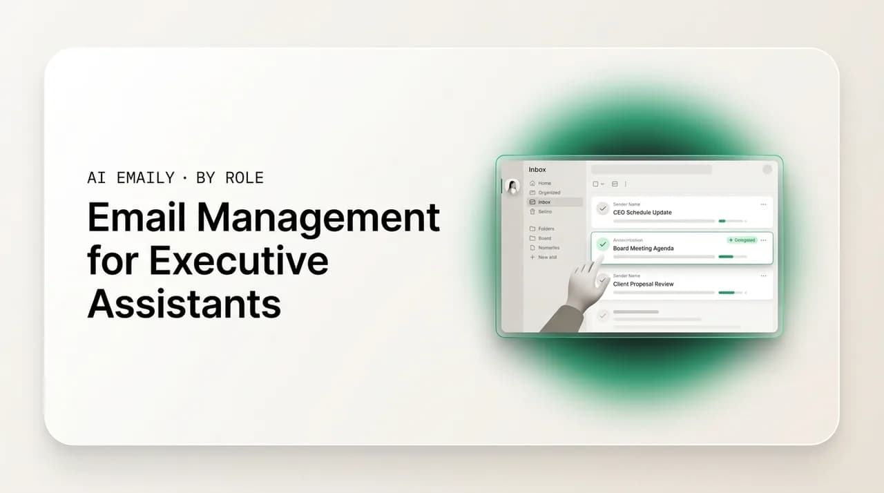 AI Emaily blog cover for email management for executive assistants, showing a delegated executive inbox