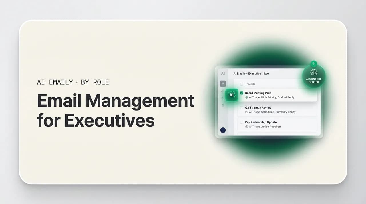 AI Emaily blog cover for email management for executives, showing an executive inbox with priority triage