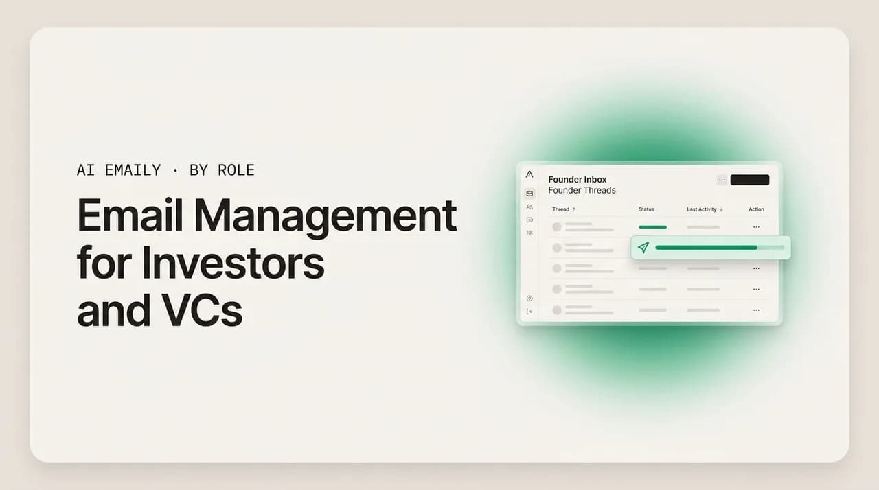 AI Emaily blog cover for email management for investors, showing an investor inbox tracking founder threads