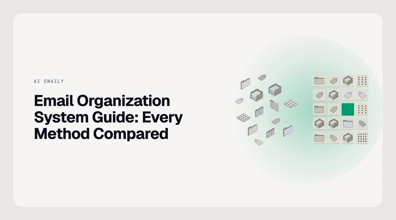 AI Emaily blog cover for email organization system guide, showing multiple email frameworks compared side by side