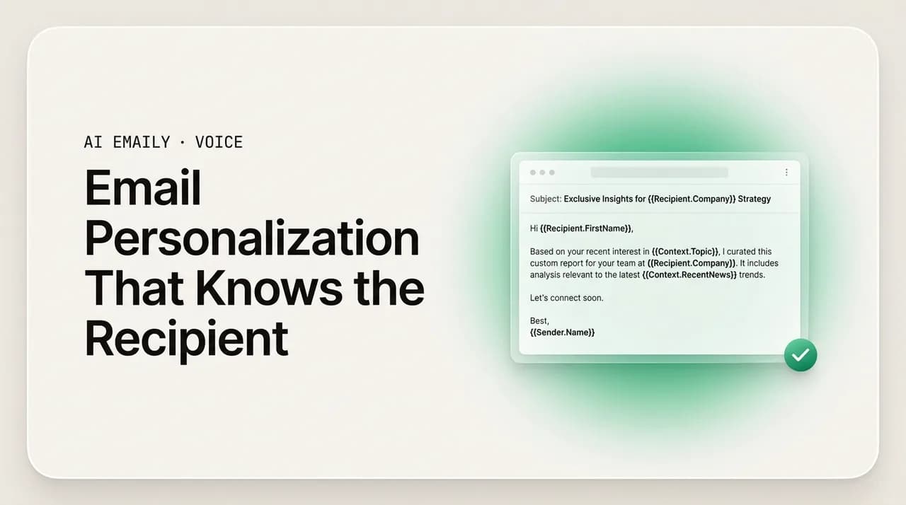 AI Emaily blog cover for email personalization, showing an email personalized with context and variables