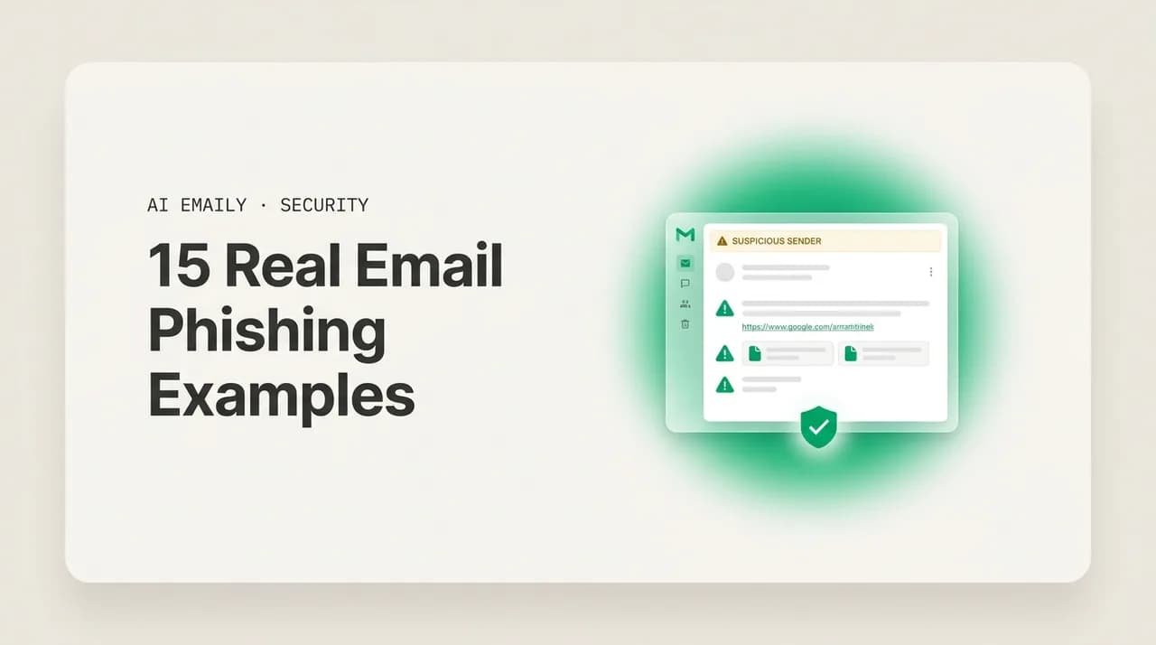 AI Emaily blog cover for email phishing examples, showing a phishing email flagged with warnings