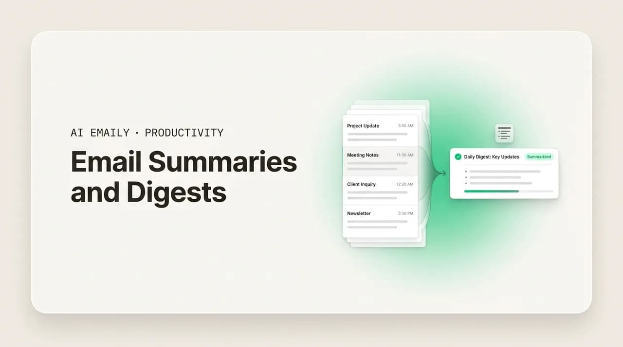 AI Emaily blog cover for email summaries and digests, showing many emails condensed into one short digest