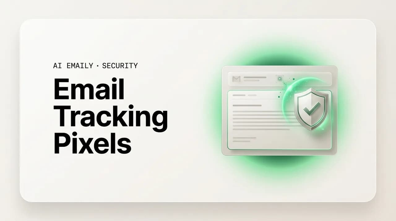 AI Emaily blog cover for email tracking pixels, showing a hidden tracking pixel blocked by a shield
