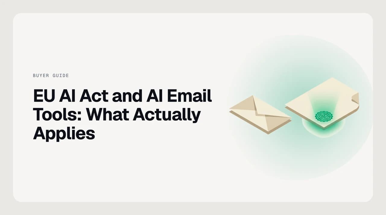 Illustration mapping EU AI Act email tools obligations onto an inbox, splitting duties between the vendor as provider and the buyer as deployer