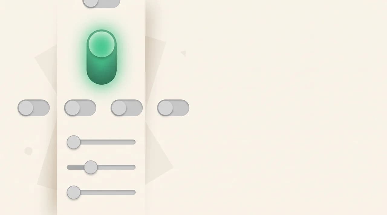 A column of toggle switches with a single one flipped on, representing the one client toggle that decides which assistive tools can load