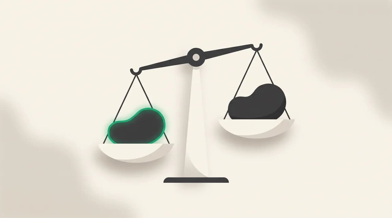 A balance scale with one pan representing Copilot's citation depth and cross-app context from Teams and SharePoint, the other representing Gemini's bundled accessibility and Gmail-native integration, the two pans roughly level with each other