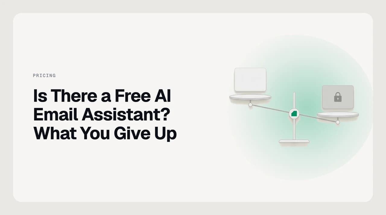 Illustration comparing a free AI email assistant tier against a paid trial, showing what each one funds — model quality, history limits and data handling