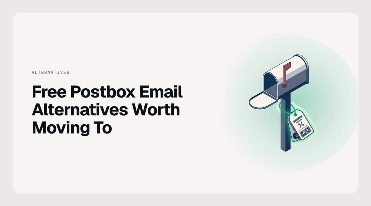 Cover for a roundup of free Postbox email alternatives, showing free clients like Thunderbird, Betterbird and eM Client that open or import an old Postbox mail archive