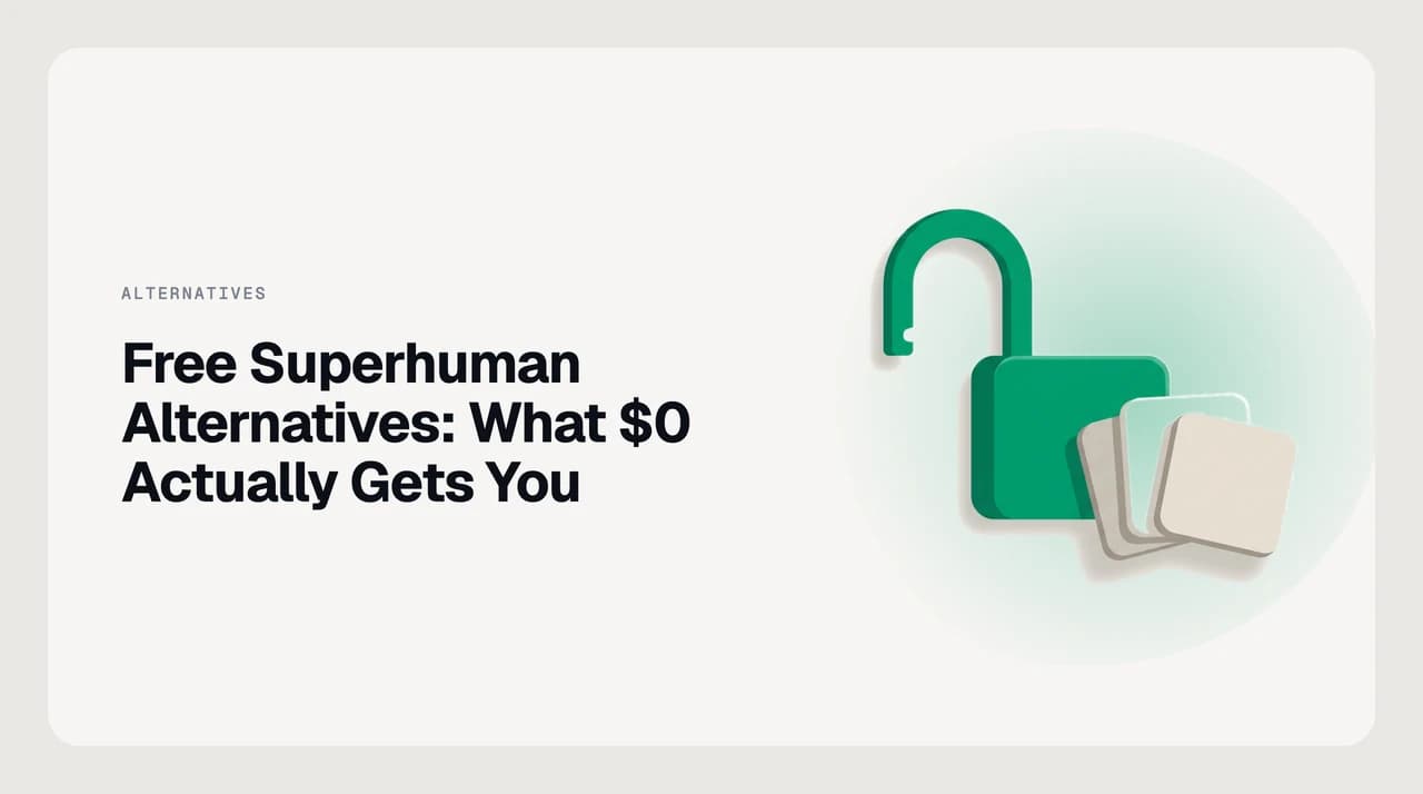 Free Superhuman alternatives compared — email client options grouped by how each one is funded, from open source to capped free tier to platform-funded