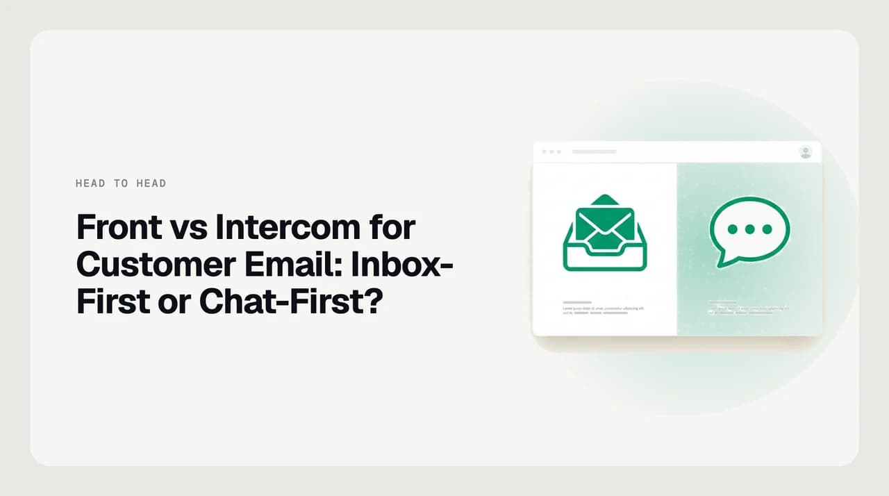 Front vs Intercom for customer email compared — a shared mailbox with internal comments on one side and an AI-resolved ticket queue on the other