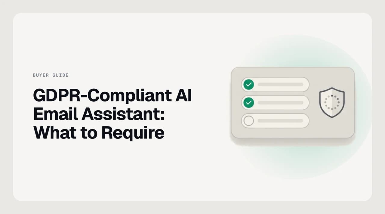Checklist illustration for a GDPR compliant AI email assistant showing lawful basis, DPA, sub-processors, transfer mechanism, and data subject rights