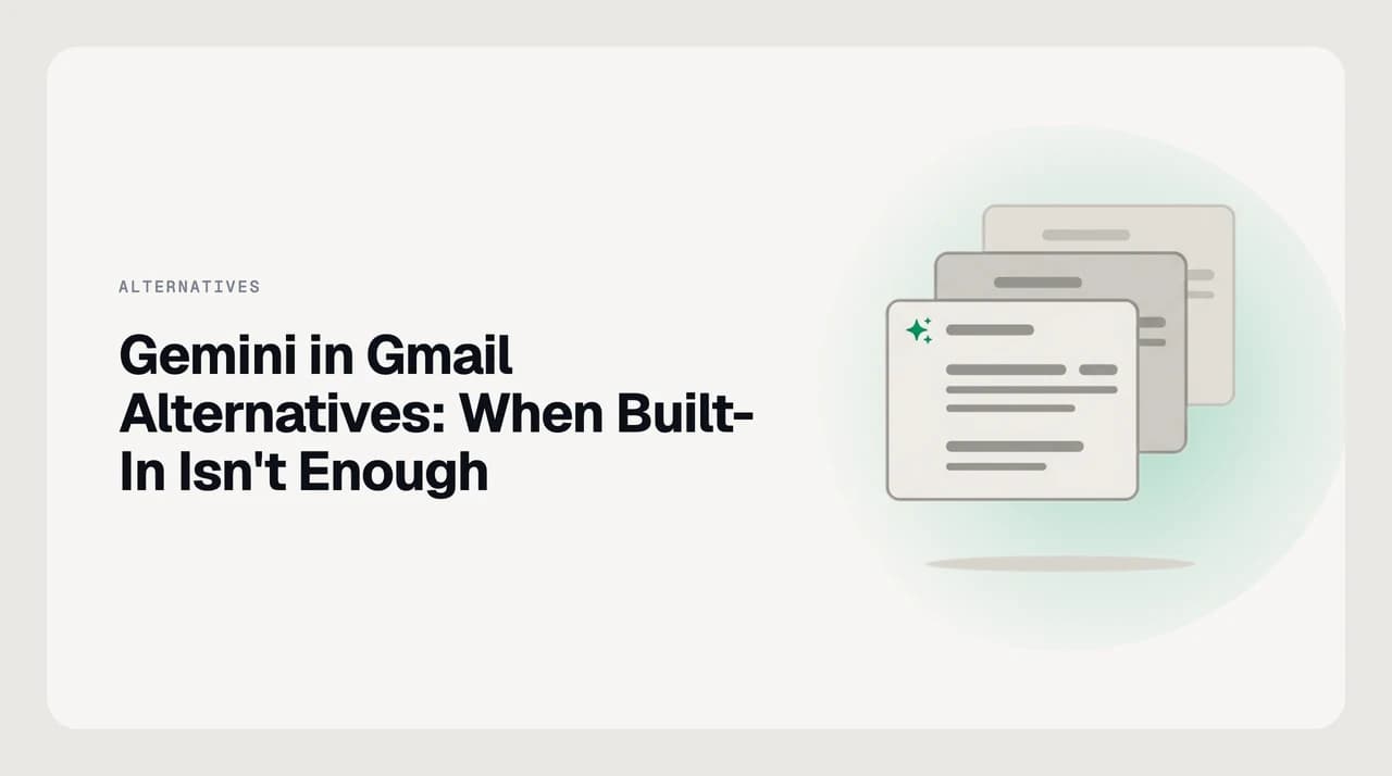 Ranked shortlist illustration comparing Gemini in Gmail against AI email alternatives including AI Emaily, Shortwave, and Fyxer