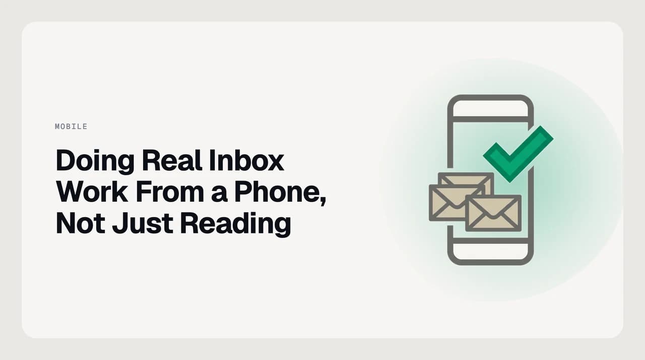 Person finishing email replies on a smartphone using templates and voice dictation to complete real inbox work on mobile