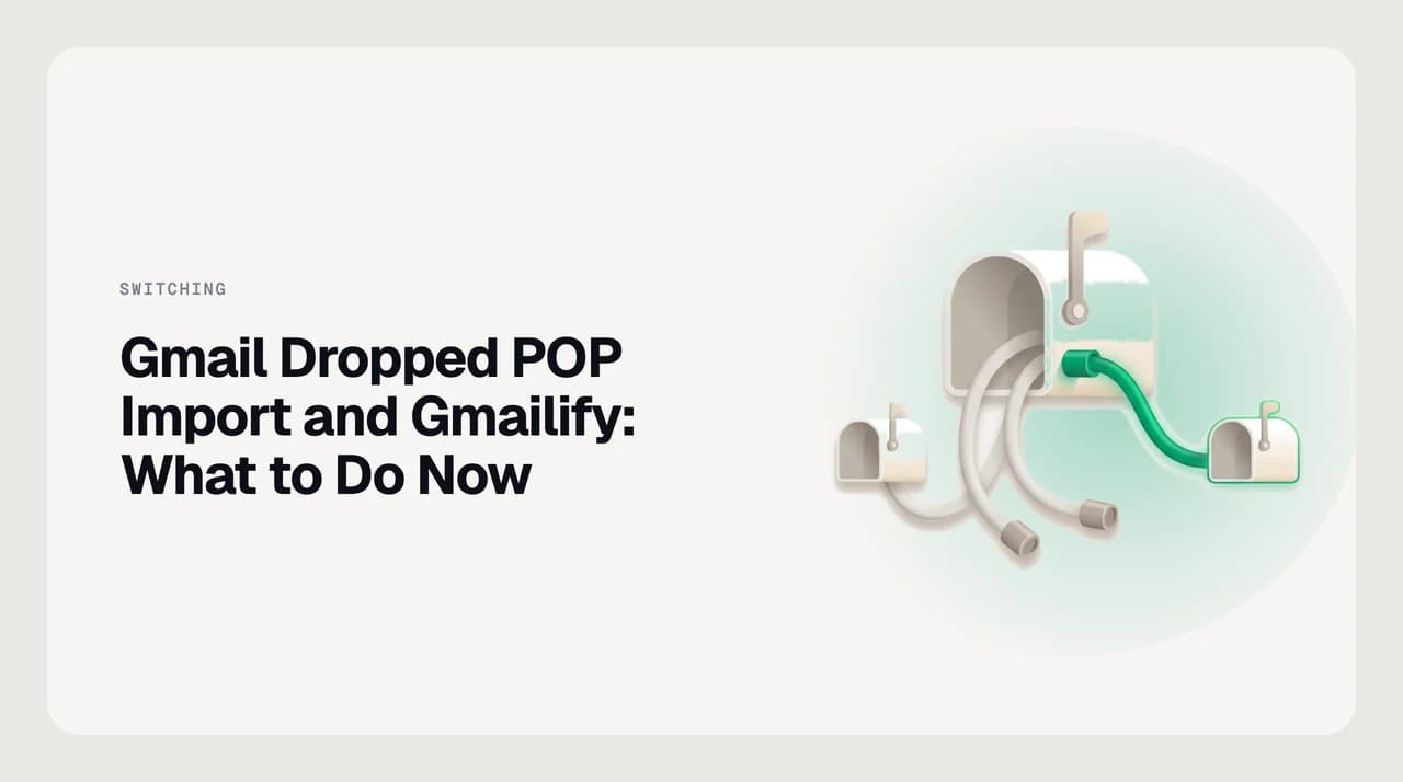 Illustration of separate mailboxes converging into one inbox after Gmail removed Check mail from other accounts and Gmailify