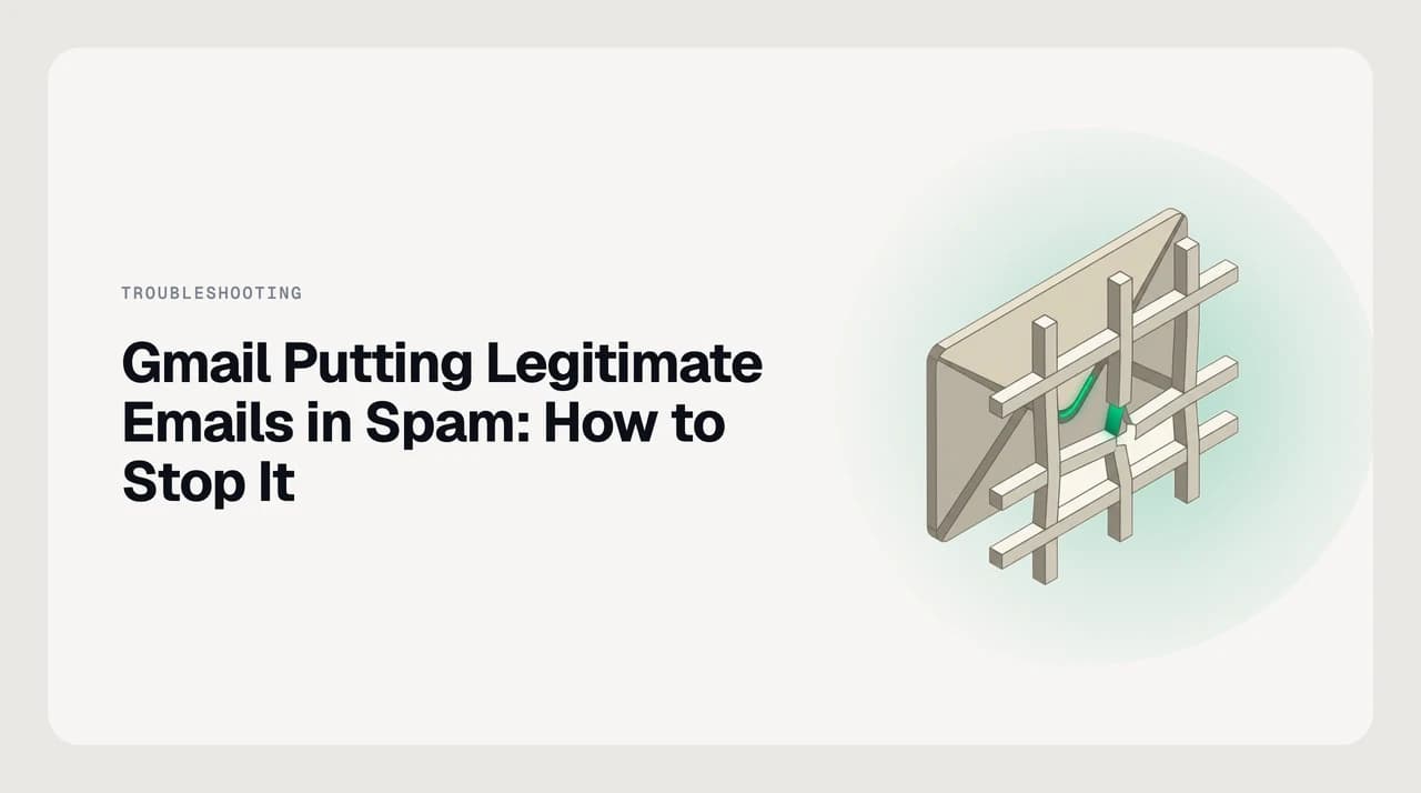AI Emaily blog cover for Gmail putting legitimate emails in spam — an envelope rescued from a spam folder and routed back to the inbox