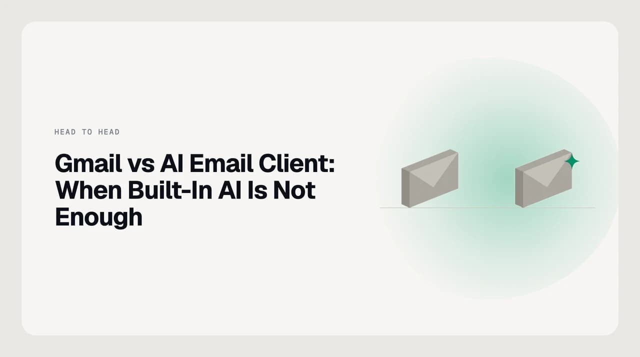 Gmail with built-in Gemini AI on the left, a dedicated AI email client running an approval-first agent on the right, weighed side by side