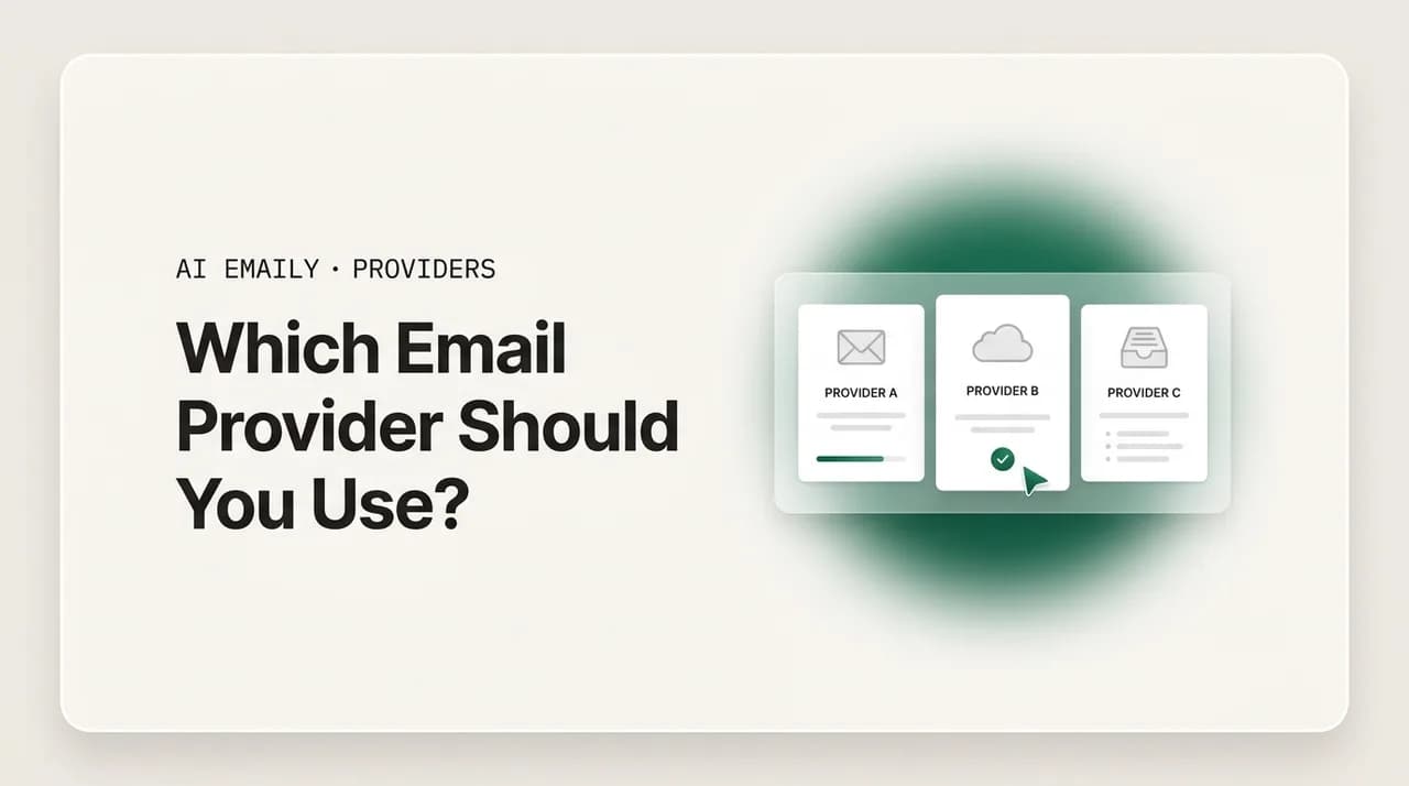 AI Emaily blog cover for comparing email providers, showing three mainstream provider cards side by side