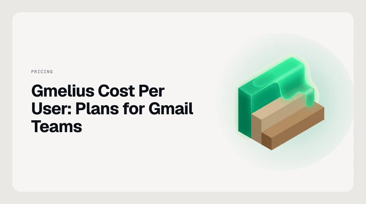 Illustration of Gmelius cost per user as three stacked ceilings — seats, monthly email conversations and monthly rule executions — with an arrow showing which one forces a plan upgrade first.