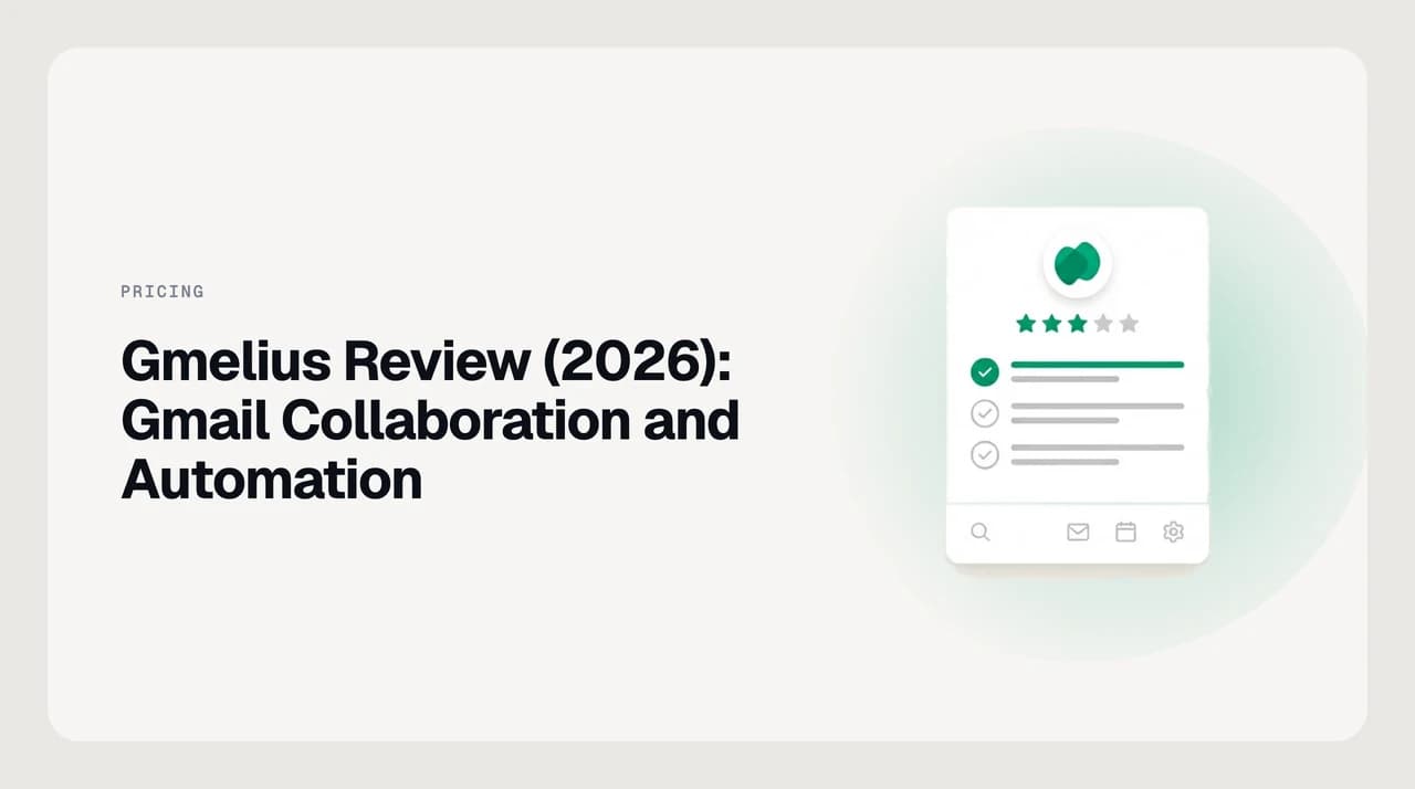 Illustration for a Gmelius review showing an automation rule routing an email into a kanban board card, next to a plain Gmail shared inbox for comparison.