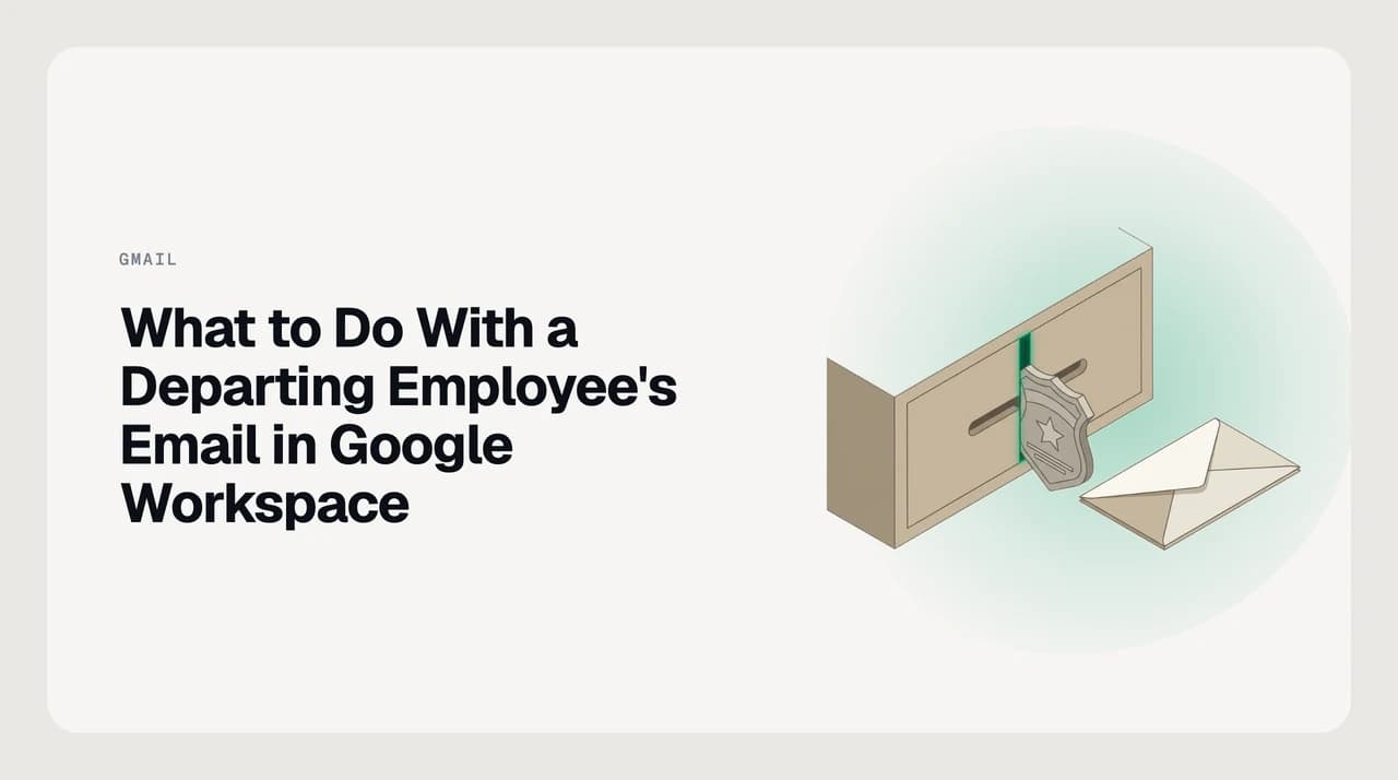 Step-by-step offboarding flow for a departing employee's Google Workspace account — suspend to preserve data, forward mail to a manager, transfer Drive ownership, export the mailbox, then delete after the legal retention window closes