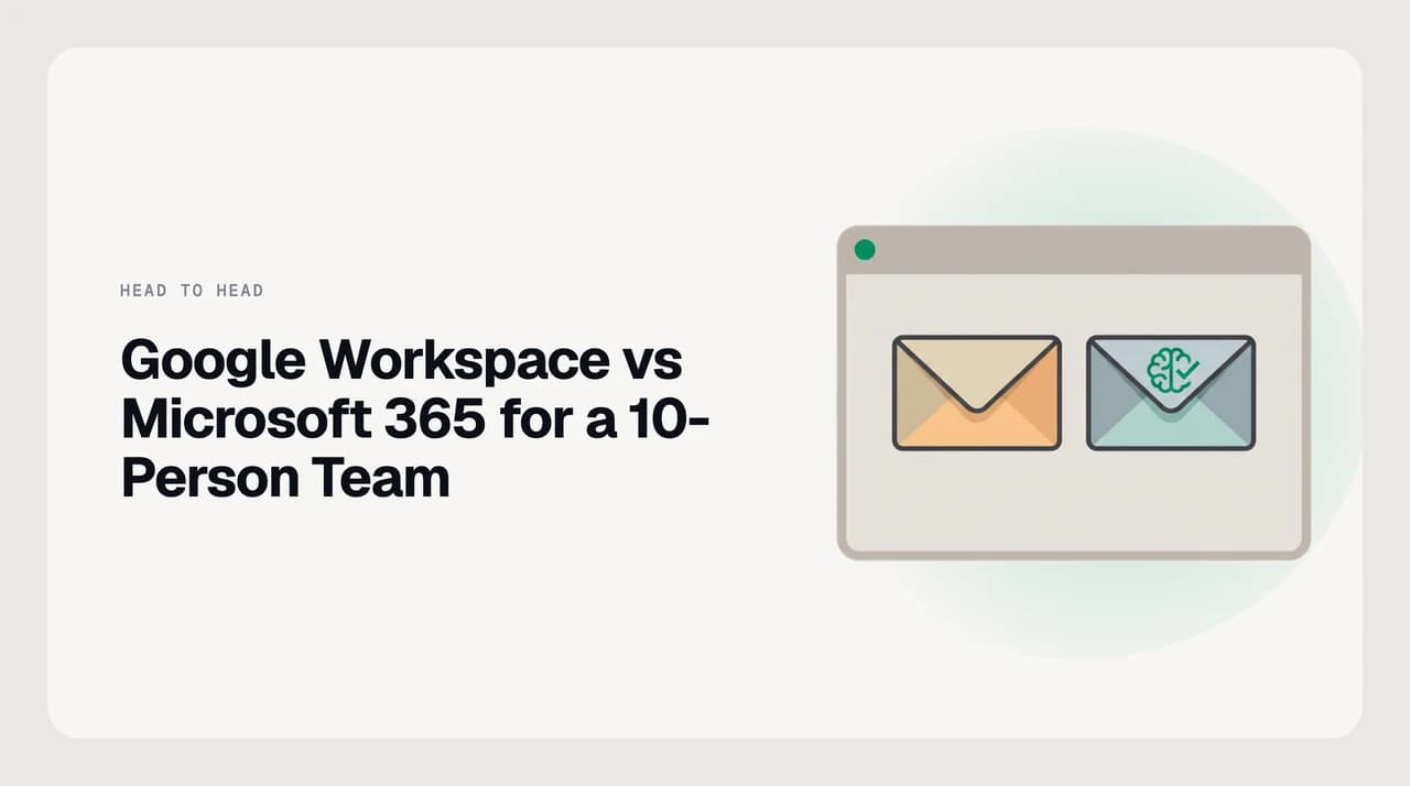 Google Workspace vs Microsoft 365 comparison for a 10-person team — setup, admin, included AI and file fidelity side by side