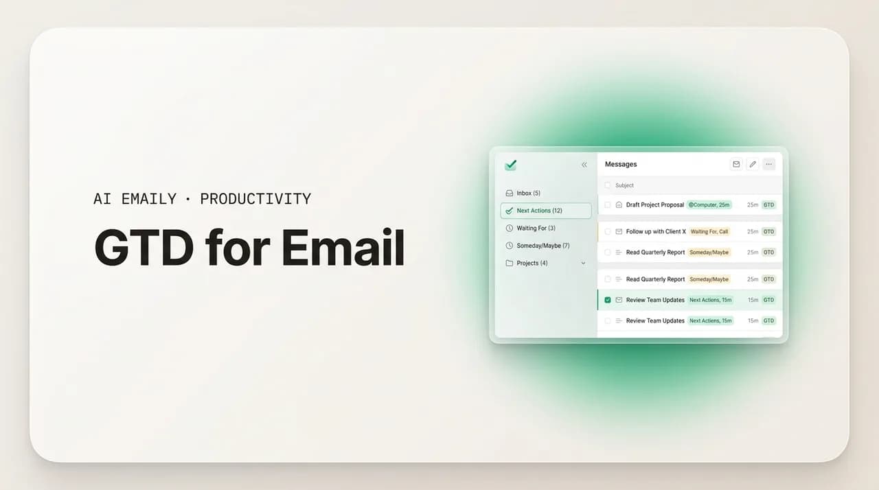 AI Emaily blog cover for GTD for email, showing the Getting Things Done method applied to the inbox