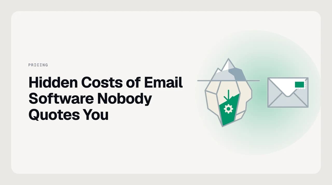 Checklist of the hidden costs of email software that never appear on the pricing page — migration, admin, training, add-ons, AI overages, exit cost.