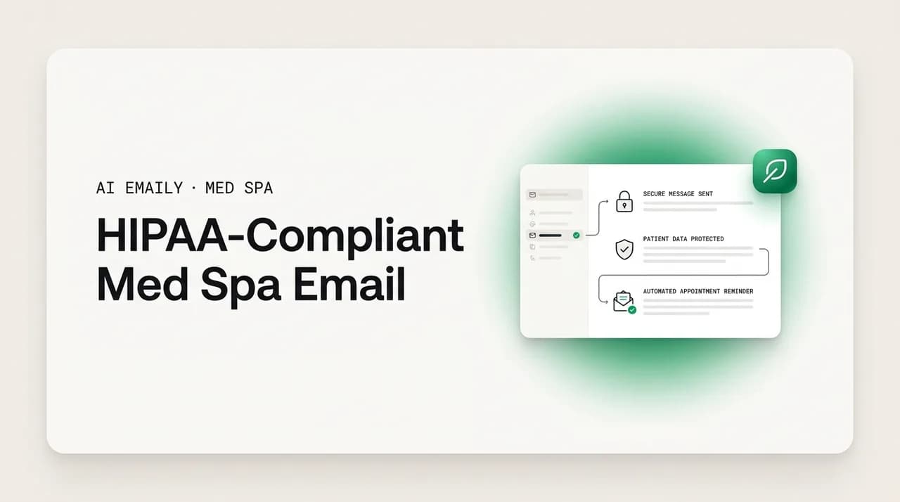 AI Emaily blog cover for HIPAA-compliant med spa email and messaging, showing safe compliant automation