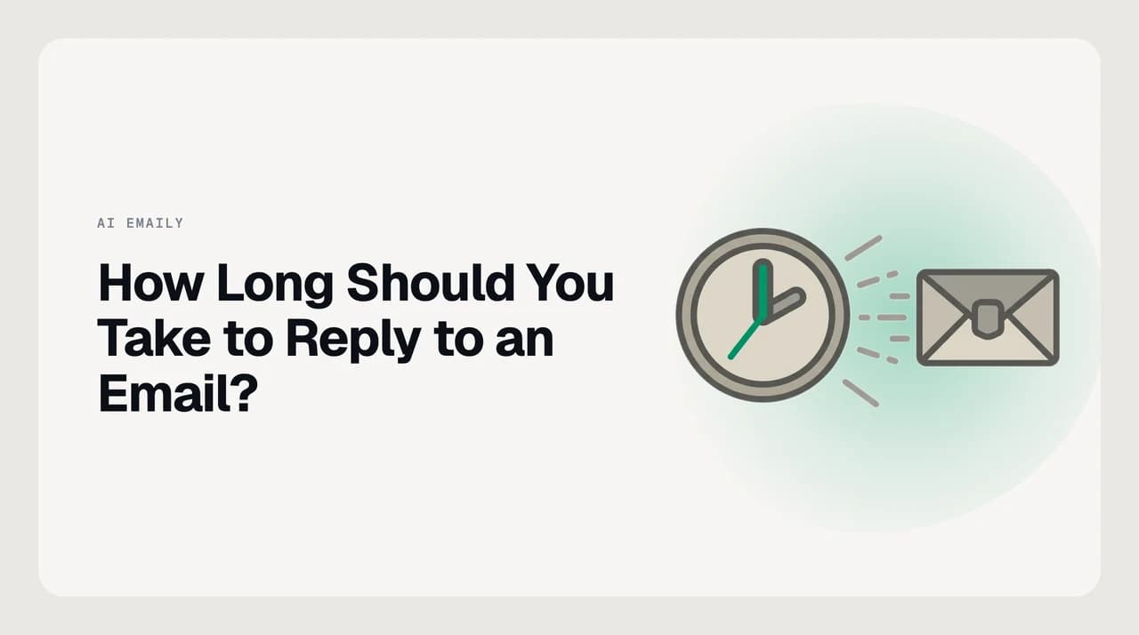 AI Emaily blog cover: how long should you take to reply to an email, showing reply-time norms by relationship type at work