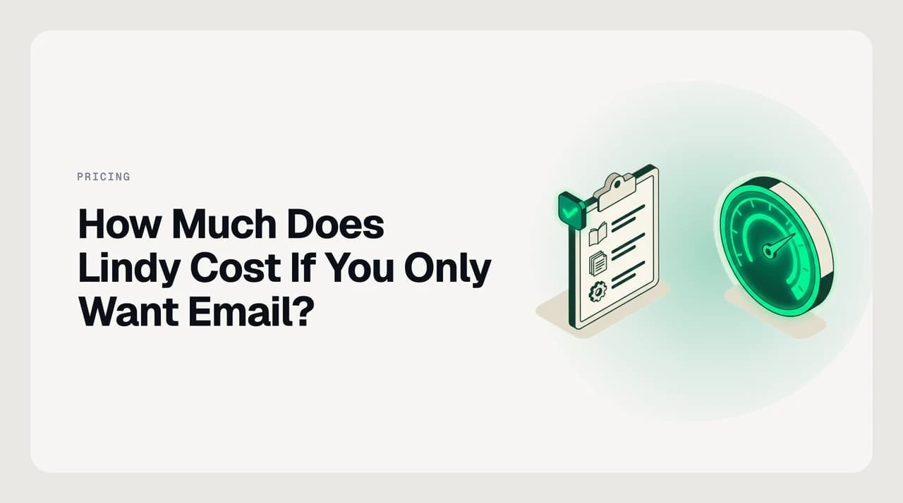 Illustration weighing how much Lindy costs for email against a dedicated email assistant, contrasting a meter denominated in task complexity with one denominated in individual emails.